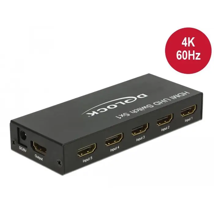 5 портов HDMI суич Delock 4K@60Hz Дистанционно Черен - Адаптери конвертори<<<Кабели<<<ValiAPI