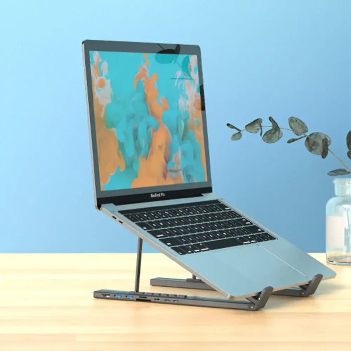 7in1 laptop stand Choetech HUB-M48 PD USB-C SD TF USB-A HDMI 100W + USB-C cable - gray - USB hubs<<<HurtelXML