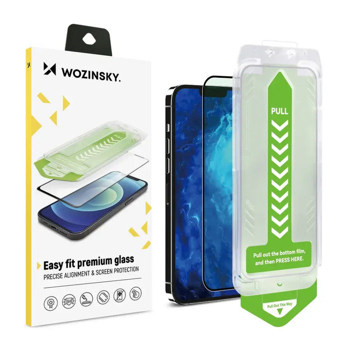 9H tempered glass with mounting frame for iPhone 13 Pro Max Wozinsky Premium Glass - black - Cell phone tempered