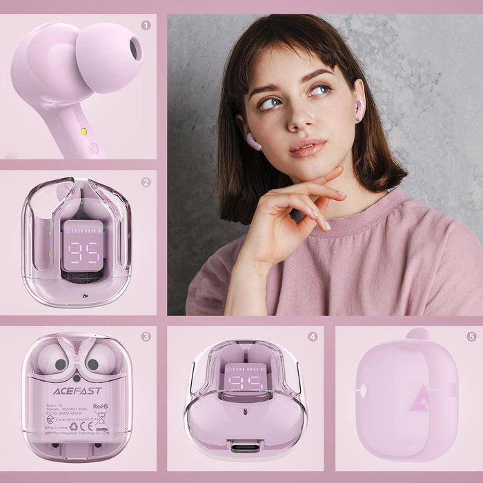 Acefast T6 TWS Bluetooth In-Ear Wireless Headphones - Pink