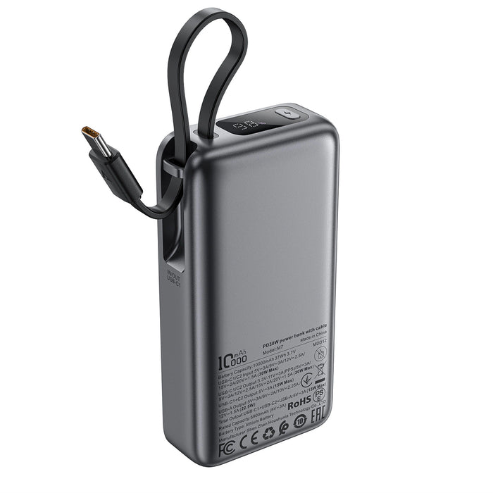 Acefast M7-10000 PD30W Powerbank with Built-in Cable - Black