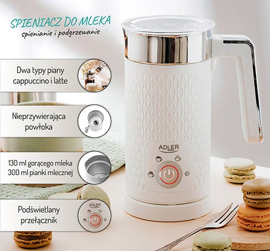 Adler AD 4494 milk frother/warmer Automatic Metallic, White