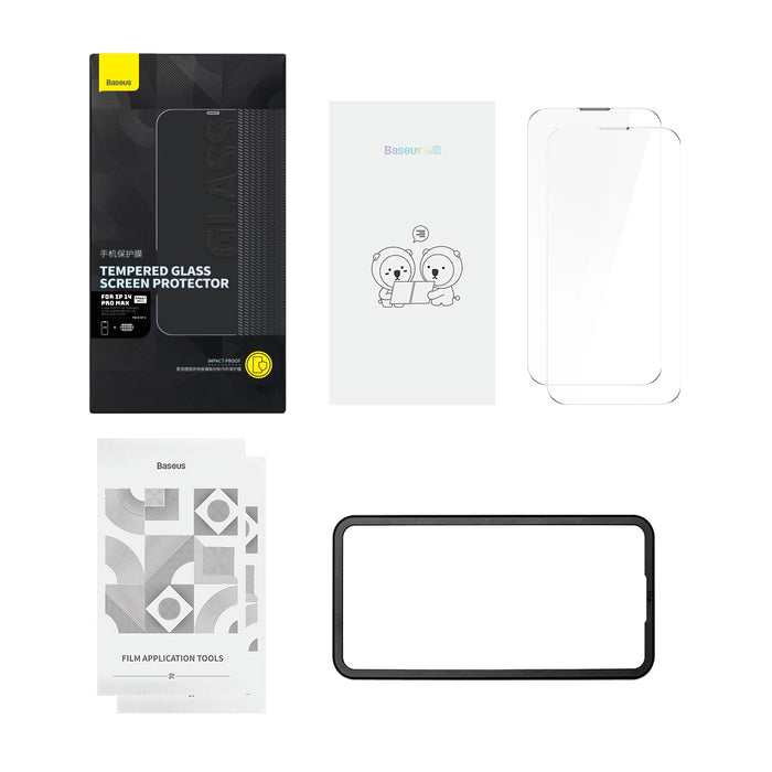 Baseus Set of 2x Tempered Glass for iPhone 14 Pro Max Full Screen with Speaker Cover 0.3mm + Mounting Frame