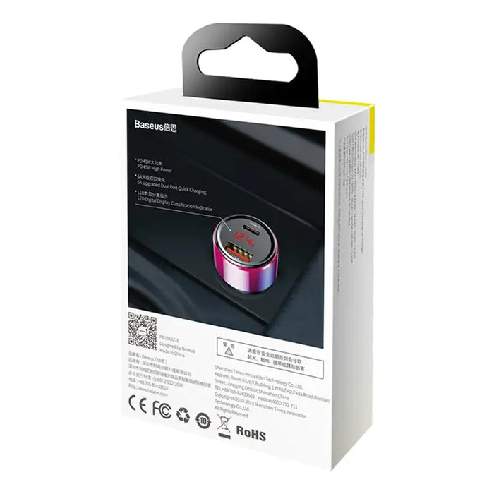 Baseus Magic USB + USB-C QC 4.0 PD 45W car charger (red-blue).