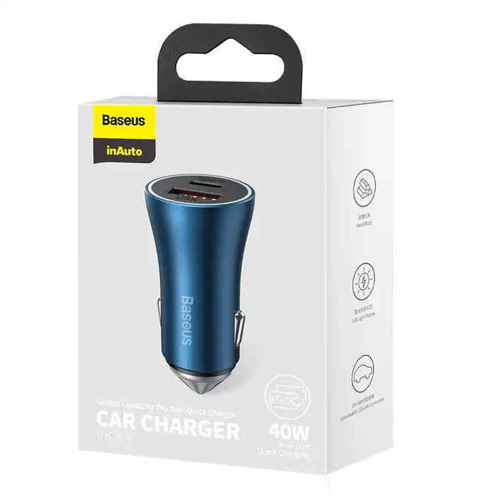 Baseus Golden Contactor Pro car charger, USB + USB-C, QC4.0+, PD, SCP, 40W (blue)