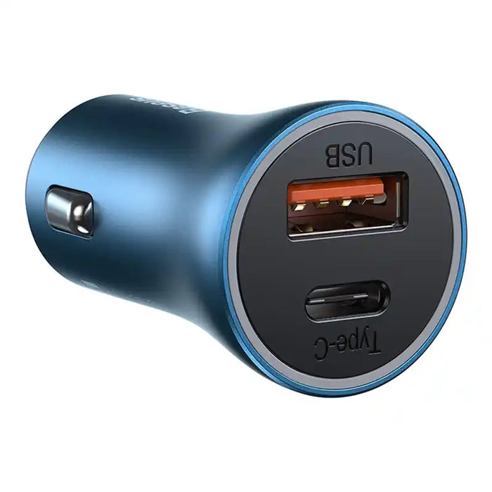 Baseus Golden Contactor Pro car charger, USB + USB-C, QC4.0+, PD, SCP, 40W (blue) + USB-C - Lightning cable 1m (blue)