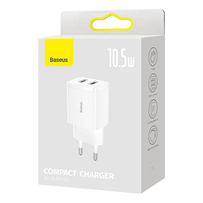 Baseus Compact Quick Charger, 2x USB, 10.5W (white)