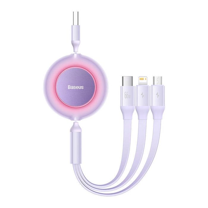 Baseus Bright Mirror 3, USB 3-in-1 cable for micro USB / USB-C / Lightning 66W / 2A 1.1m (Purple)