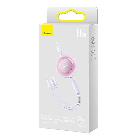 Baseus Bright Mirror 3, USB 3-in-1 cable for micro USB / USB-C / Lightning 66W / 2A 1.1m (Purple)