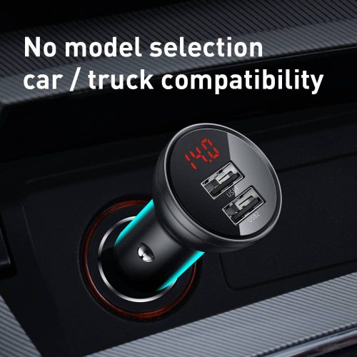 Ładowarka samochodowa Baseus z wyświetlaczem, 2x USB, 4,8A, 24W (szara)