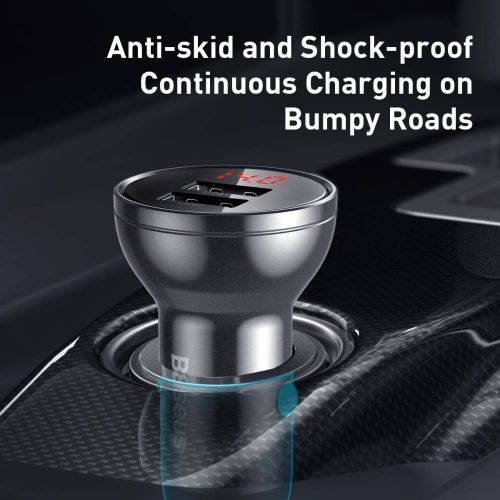 Ładowarka samochodowa Baseus z wyświetlaczem, 2x USB, 4,8A, 24W (srebrna)