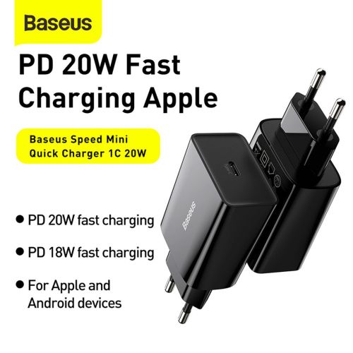 Baseus Speed Mini Quick Charger, USB-C, PD, 3A, 20W (black)