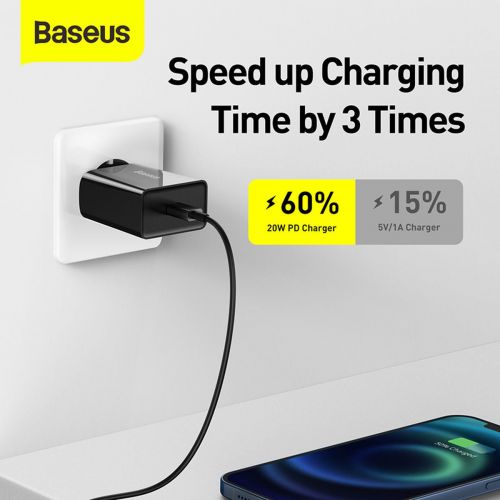 Baseus Speed Mini Quick Charger, USB-C, PD, 3A, 20W (black)