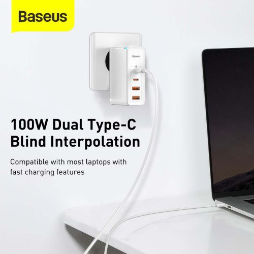 Travel Charger Baseus GaN2 Pro Quick  2x USB + 2x USB-C, 100W, EU (white)