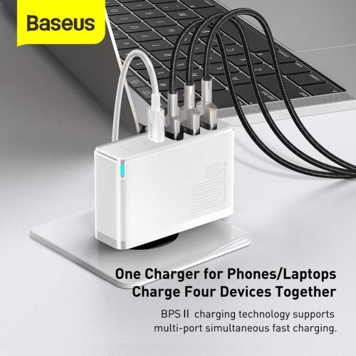 Travel Charger Baseus GaN2 Pro Quick  2x USB + 2x USB-C, 100W, EU (white)