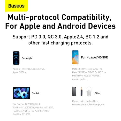 Baseus Compact Quick Charger, USB, USB-C, 20W (white)