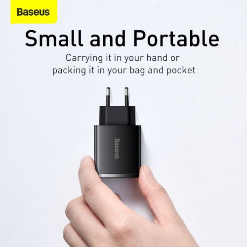 Charger Baseus Compact Quick Charger, 2xUSB, USB-C, PD, 3A, 30W (czarna)