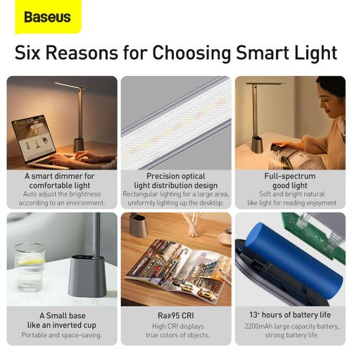 Baseus Smart Eye folding desk lamp rechargeable (grey)
