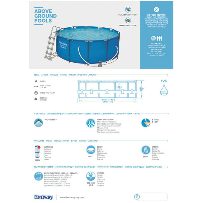 SWIMMING POOL F366X122CM BESTWAY 56420