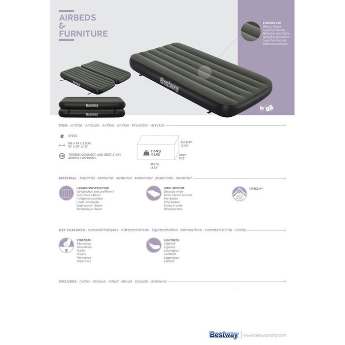 INFLATABLE MATTRESS 188X99X25CM BESTWAY 67922