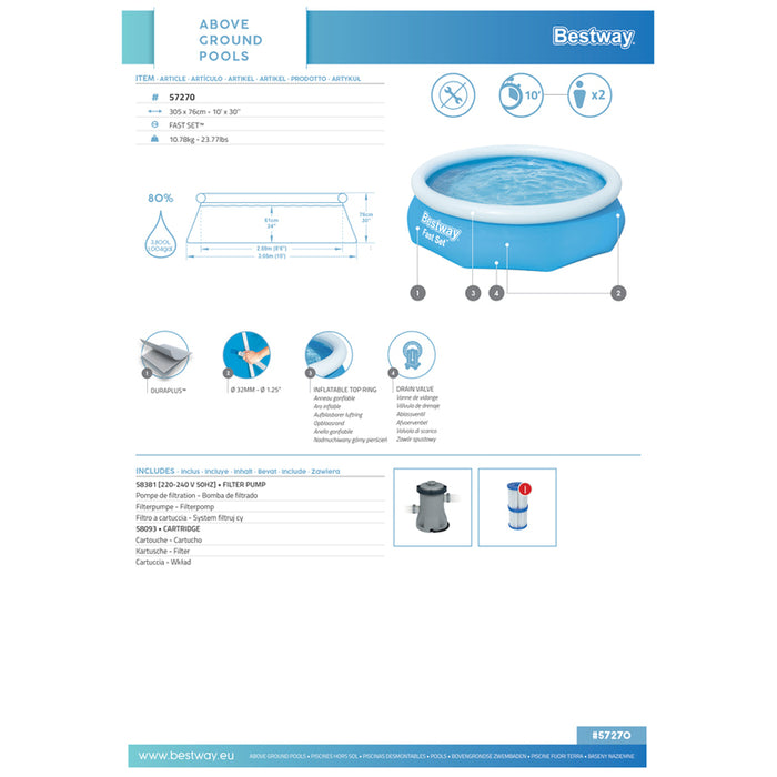 SWIMMING POOL F305X76CM BESTWAY 57270