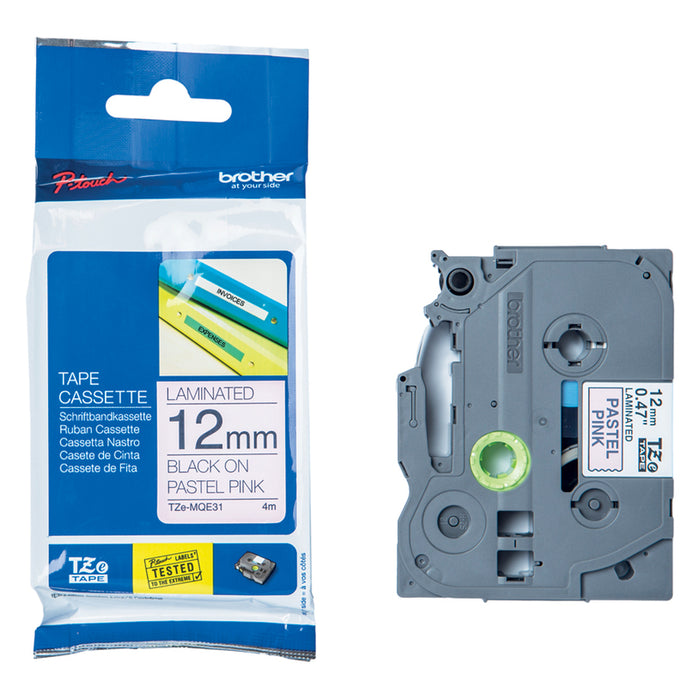 LAMINATED TAPE 12MM PINK 4M BROTHER TZE-MQE31