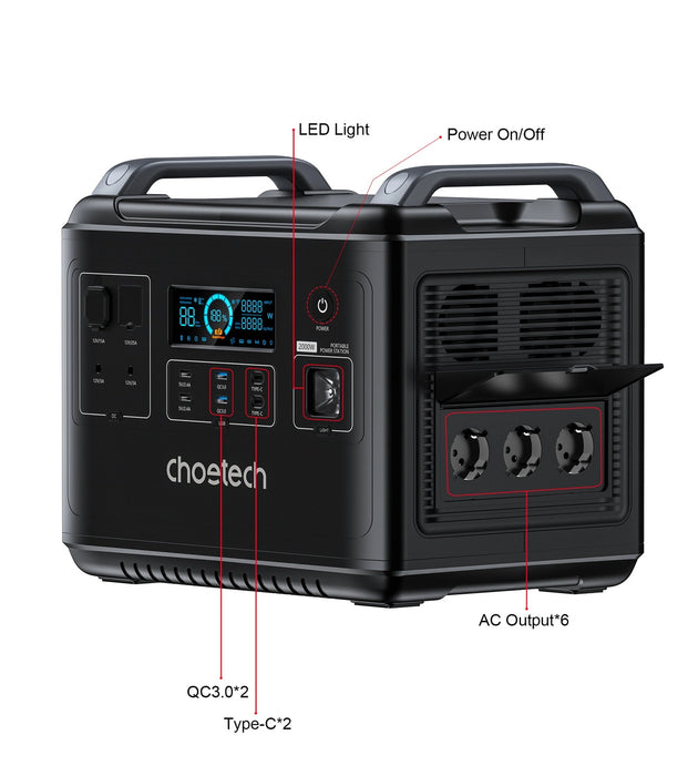 Choetech portable power station LiFePO4 1997Wh 2000W power bank black (BS006 Super Mini)