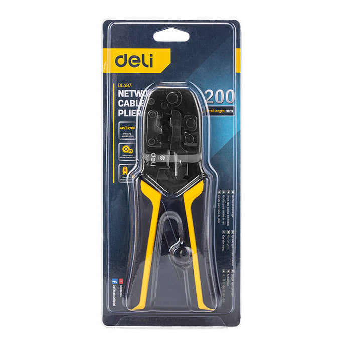 Deli Tools EDL4971 Ethernet Connector Crimping Pliers, 4/6/8P, RJ45/RJ14/RJ12/RJ9