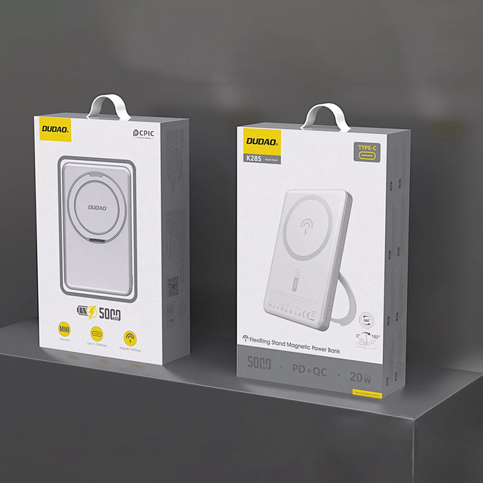 Dudao K28S 20W PD 5000mAh Powerbank with MagSafe and Stand - Silver