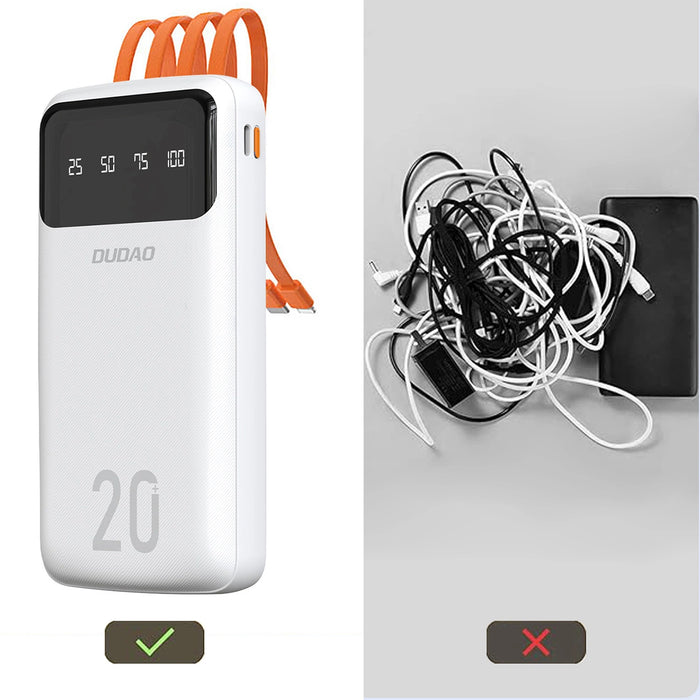 Dudao capacious powerbank with 3 built-in cables 20000mAh USB Type C + micro USB + Lightning white (Dudao K6Pro +)