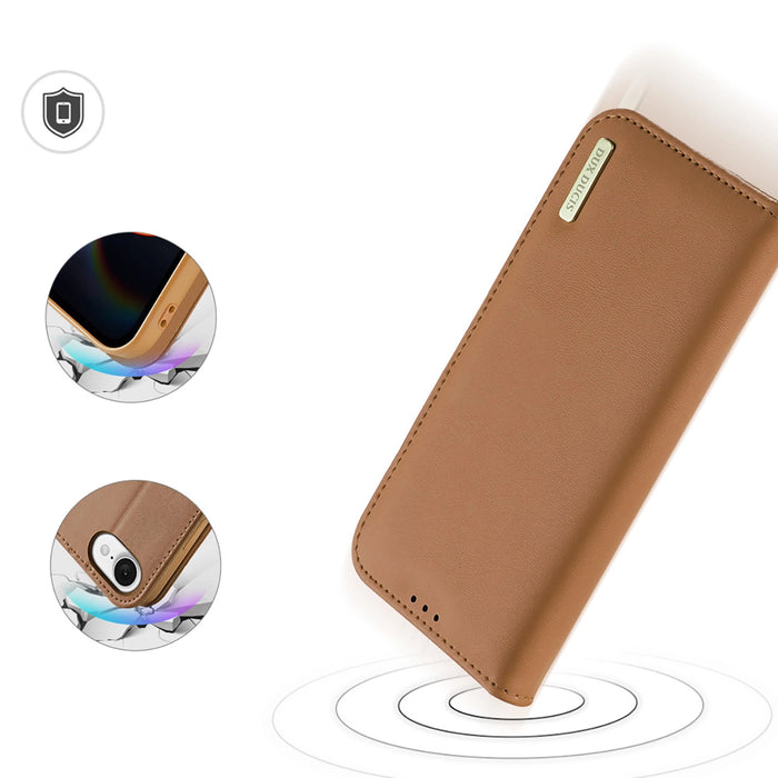 Dux Ducis Hivo iPhone 16e Case with Flip and RFID Protection - Brown