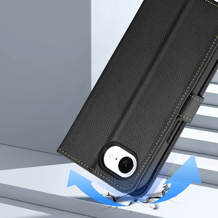 Dux Ducis Lawa iPhone 16e Leather Case with Detachable Magnetic Wallet - Black