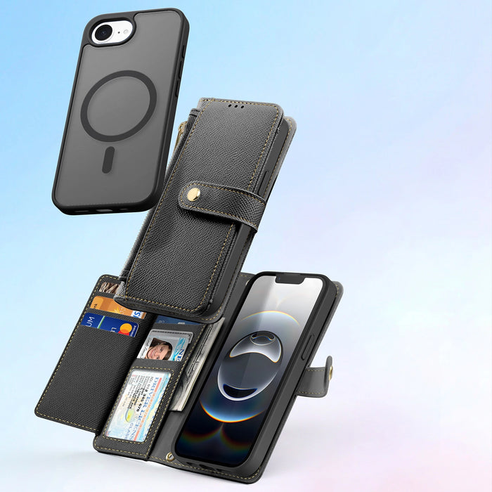 Dux Ducis Lawa iPhone 16e Leather Case with Detachable Magnetic Wallet - Black