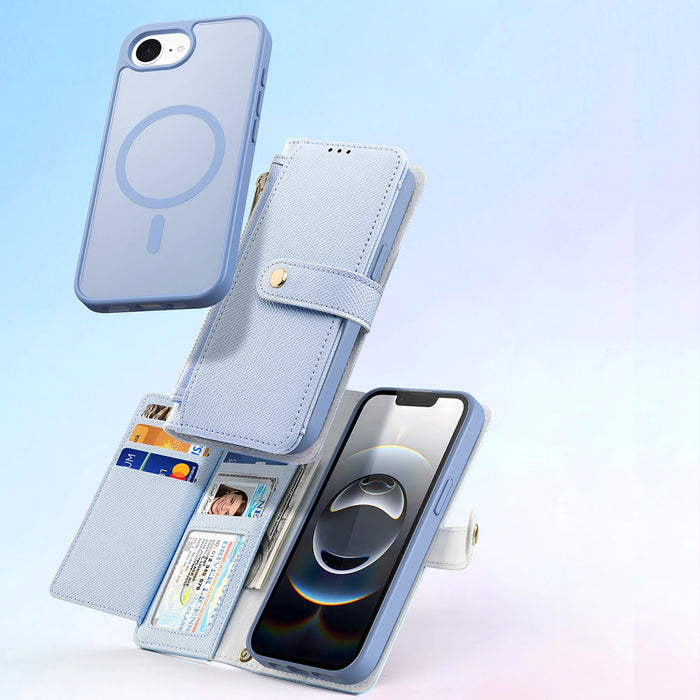 Dux Ducis Lawa iPhone 16e Leather Case with Detachable Magnetic Wallet - Blue