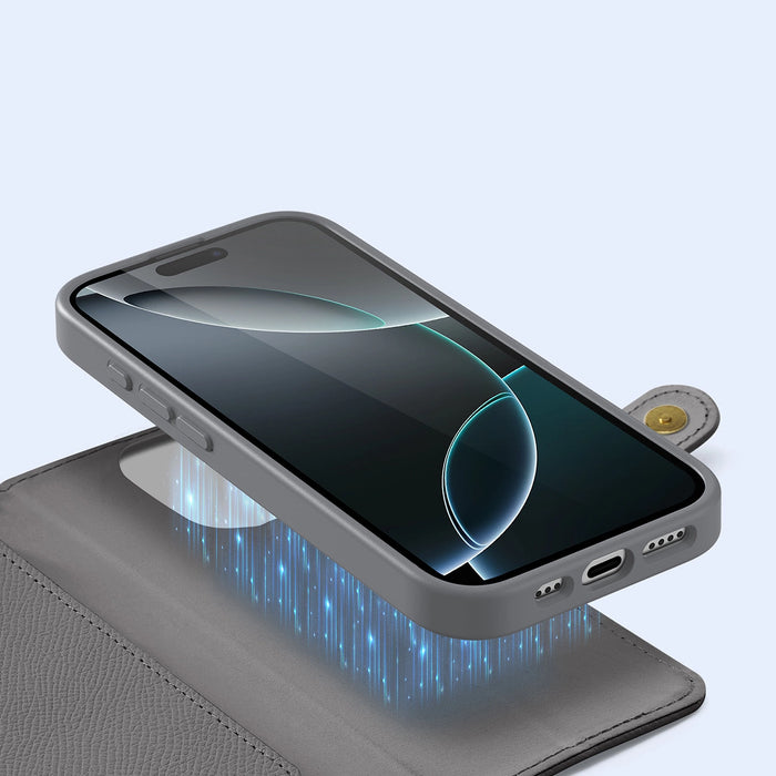 Dux Ducis Lawa iPhone 16 Pro Leather Case with Detachable Magnetic Wallet - Gray