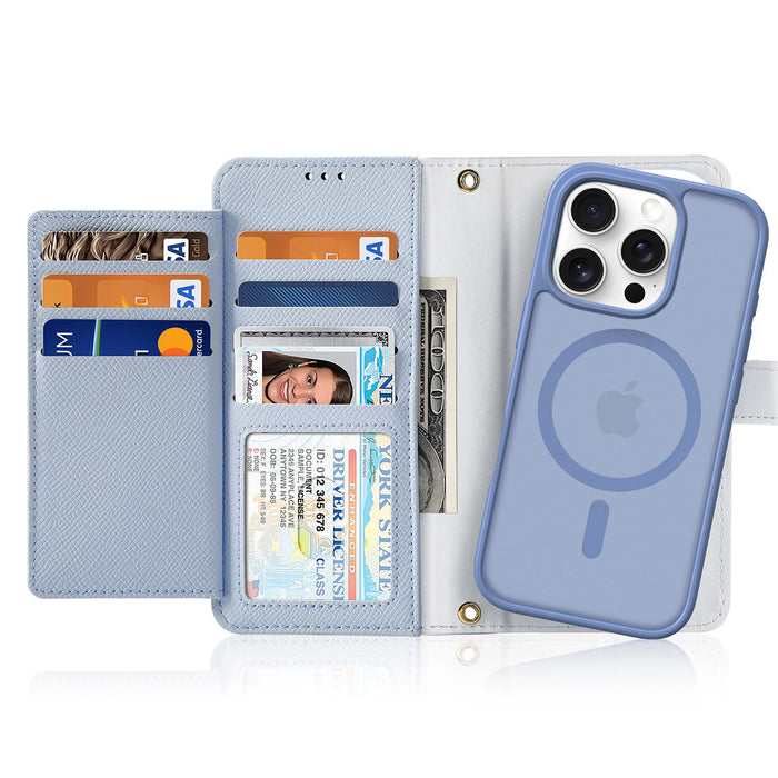 Dux Ducis Lawa iPhone 16 Pro Leather Case with Detachable Magnetic Wallet - Blue