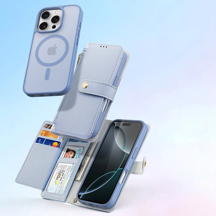 Dux Ducis Lawa Leather Case for iPhone 16 Pro Max with Detachable Magnetic Wallet - Blue