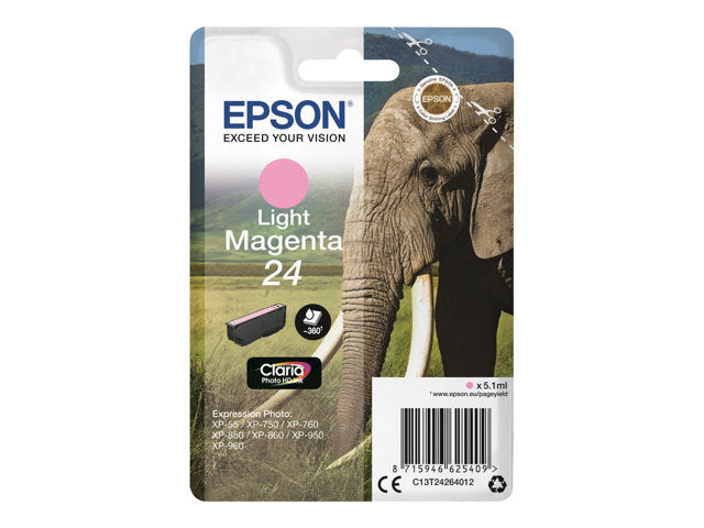 EPSON 1LB 24 ink cartridge light magenta standard capacity 5.1ml 360 pages 1-pack blister without alarm