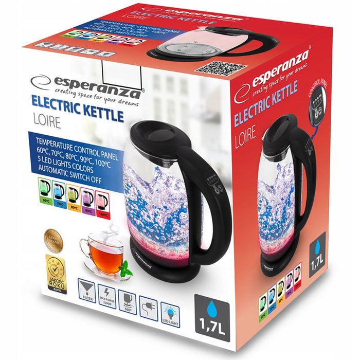 Esperanza EKK027 electric kettle 1.7 L 2200 W Black, Transparent