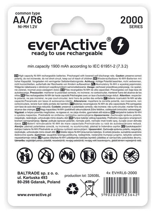Rechargeable batteries everActive Ni-MH R6 AA 2000 mAh Silver Line