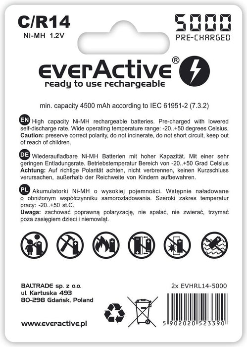 Rechargeable batteries everActive Ni-MH R14 C 5000 mAh Professional Line