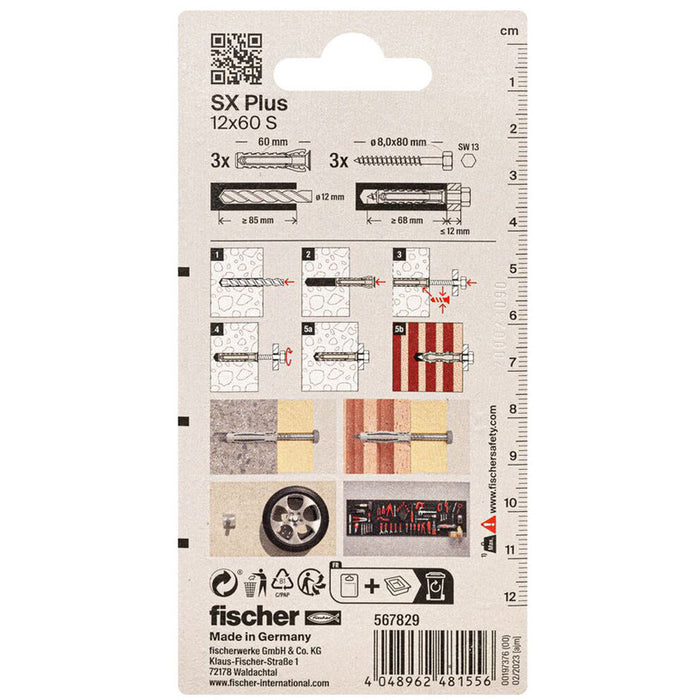 DOWEL WITH SCREW 12X60 3 PCS FISCHER SX PLUS