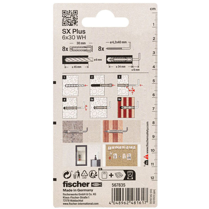 DOWEL WITH HOOK 6X30 8 PCS FISCHER SX PLUS