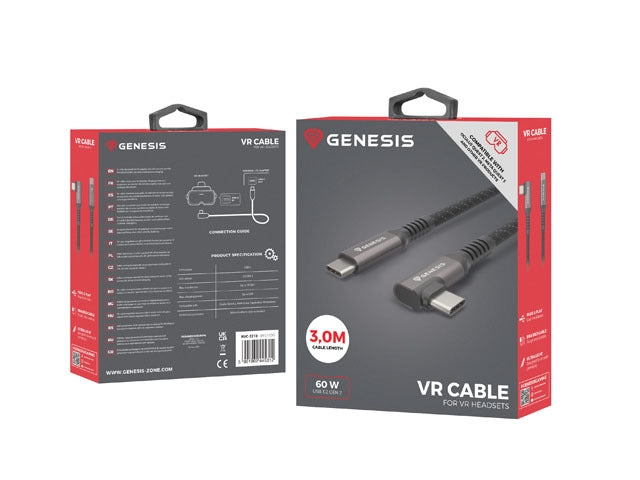 Genesis Cable USB-C M/M 3.1 GEN 2, 10GB/S PD60W VR, 3m, Black