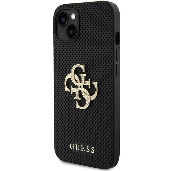 Guess Leather Perforated 4G Glitter Logo case for iPhone 15 - black