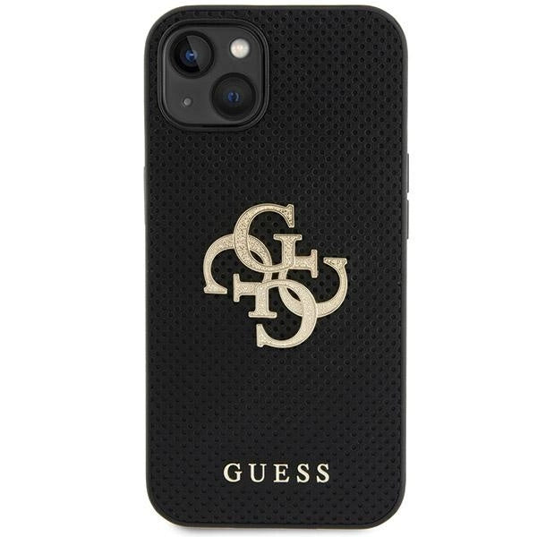 Guess Leather Perforated 4G Glitter Logo case for iPhone 15 - black