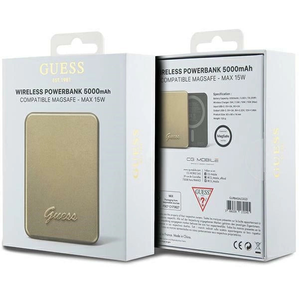 Guess MagSafe Metal Script Logo induction power bank 15W 5000mAh - gold