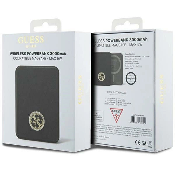 Guess MagSafe 4G Strassed Metal Logo induction power bank 5W 3000mAh - black