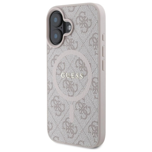 Guess 4G Ring Classic Logo MagSafe iPhone 16 Case - Pink