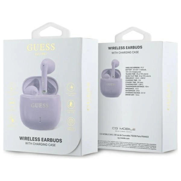 Guess Bluetooth headphones GUTWSJ14ESGU TWS + docking station purple/purple Printed Classic Logo